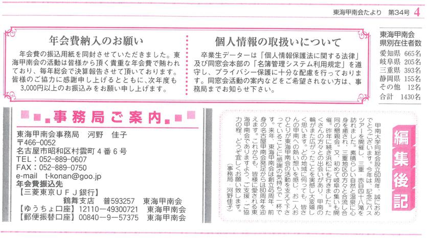 東海甲南会たより　第34号