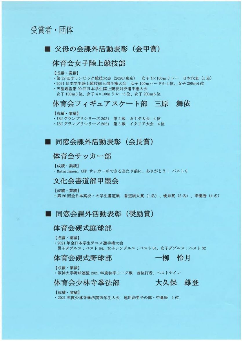 令和3年度「甲南大学課外活動及び学術・研究部門表彰式」開催報告