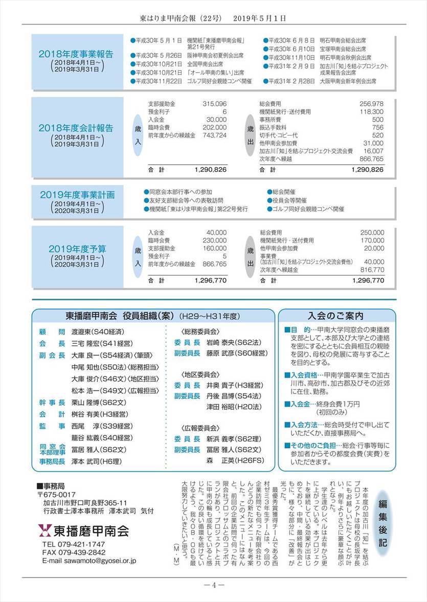 「東はりま甲南会報」第22号